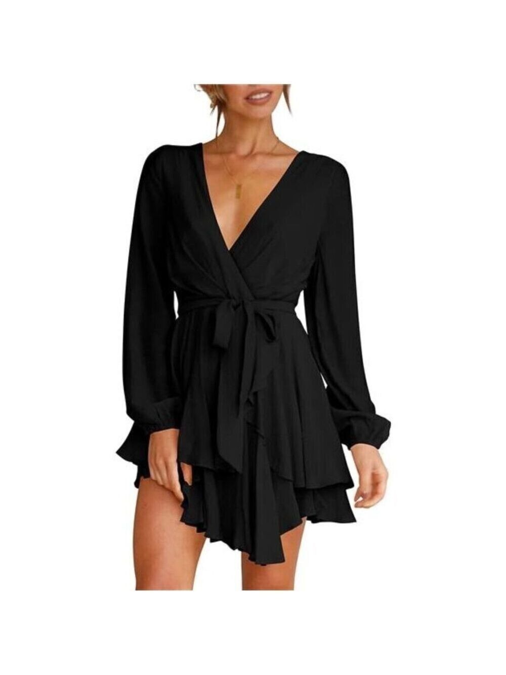 Black Fit & Flare Dress Deep V-Neck